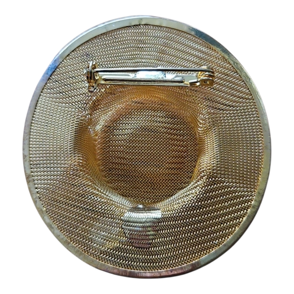 Gold Tone Metal Mesh  Hat with Leaf Accents Brooch - Picture 2 of 2